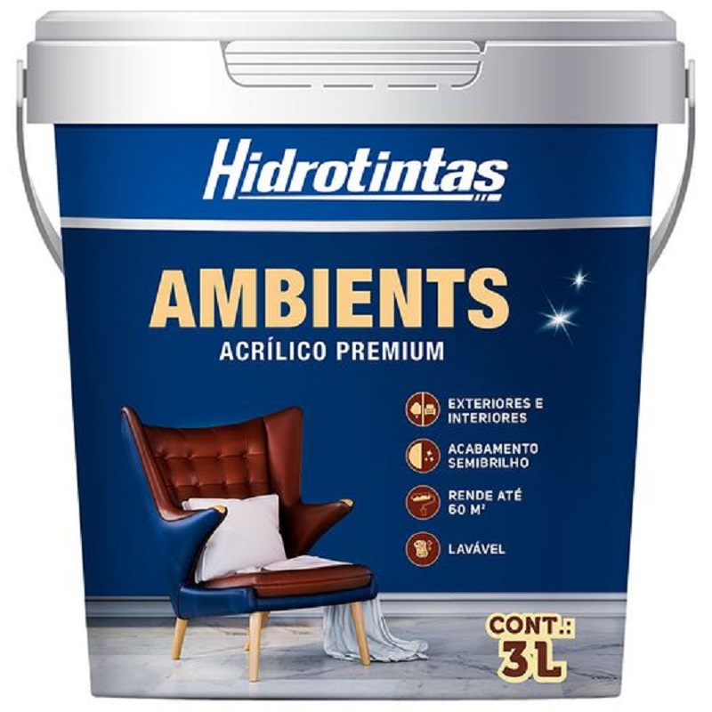 Tinta Acrílica Premium Ambients Vermelho Morango 3L Hidrotintas