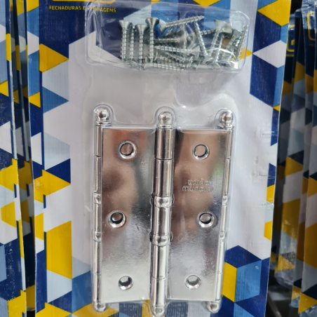 Dobradiça Aço Cromado 3.1/2" com 2 anéis com 3 unidades FCR - União Mundial