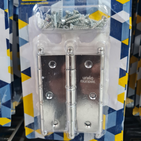 Dobradiça Aço Cromado 3.1/2"x2.1/2 com 2 anéis com 3 unidades FCR - União Mundial