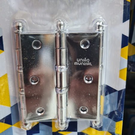 Dobradiça Aço Cromado 3.1/2"x3 com 2 anéis com 3 unidades FCR - União Mundial