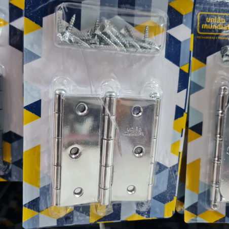 Dobradiça Aço Cromado 3.1/2"x2.5/16 FCR com 3 unidades - União Mundial