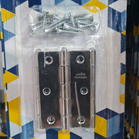 Dobradiça Aço Cromado 3" FCR Pino Reversível com 3 unidades - União Mundial