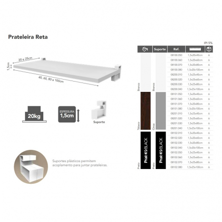Prateleira Branca 20x40cm Lineare - Pratk