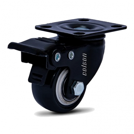 Rodízio Giratório 1.5/8 com Freio e Placa Preto - Colson