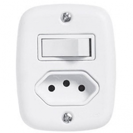 Interruptor Simples + Tomada 2P+T 10A Branco - Pluzie
