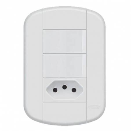 2 Interruptores Simples + Tomada Padrão 2P+T 10A Blanc - Fame