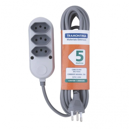 Extensão 3 Tomadas 5mt 10A/250V Cinza - Tramontina