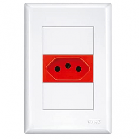 Tomada Padrão 2P+T 10A Vermelha com placa EV 2913 - Fame