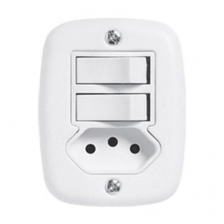 Interruptor 2 Teclas Simples + Tomada 2P+T 20A Branco - Pluzie