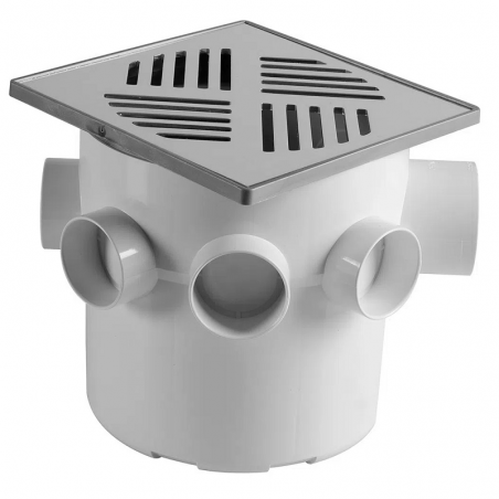 Caixa Sifonada 7 entradas Quadrada com Grelha de Alumínio CS6/AL 15X15cm - Astra