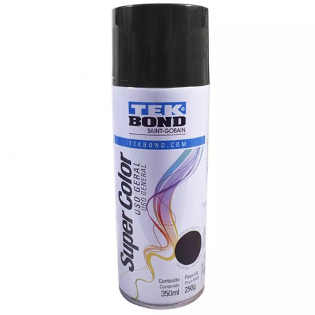 Tinta Spray Super Color Preto Fosco com 350ml/250g - TEKBOND