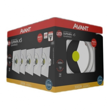 Kit 5 Led Spot Supimpa Amarelo Quadrado 5W - Avant