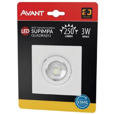 Led Spot Supimpa Quadrado 3W Amarela 3000K - Avant