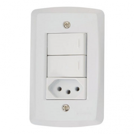 Interruptor 2 Tecla Simples + Tomada 2P+T 20A LUX 2 Branco - Tramontina