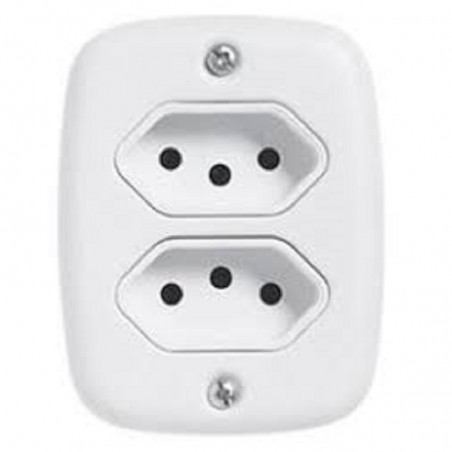 2 Tomadas 2P+T 10A 250V Sobrepor Branco - Pluzie