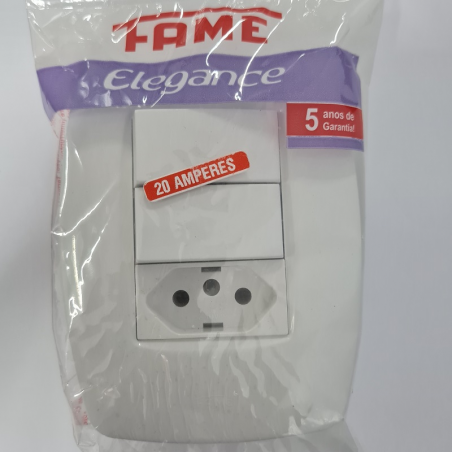 2 Interruptor Simples + 1 Tomada 2P+T 20A com Placa Elegance 2368 - Fame
