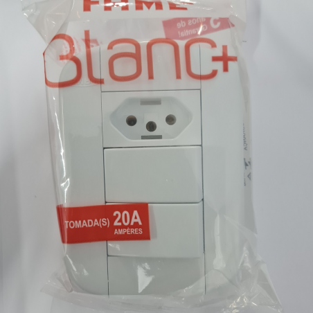 2 Interruptores Simples + Tomada Padrão 2P+T 20A Blanc - Fame